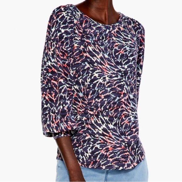 NIC+ZOE puff long sleeve Glowing Sunset 2023 print rayon pullover top size S - Picture 2 of 12
